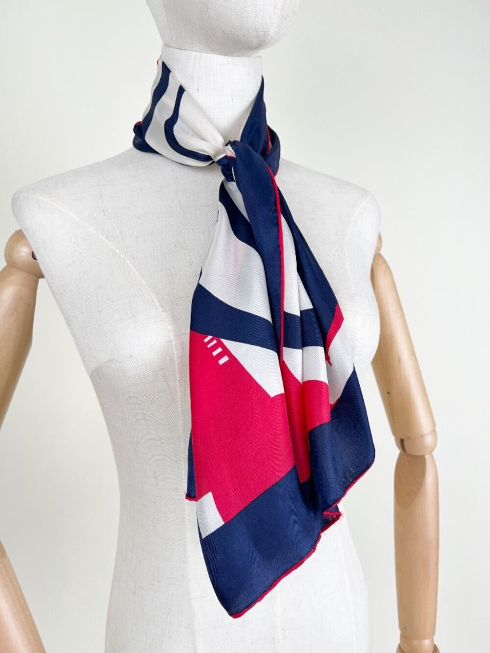 Vintage 70s 80s Silk Twill Scarf Nautical Coastal Abstract Print Preppy Sporty